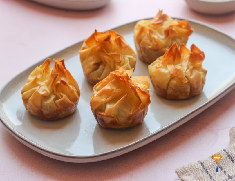 Curried spinach feta filo parcels