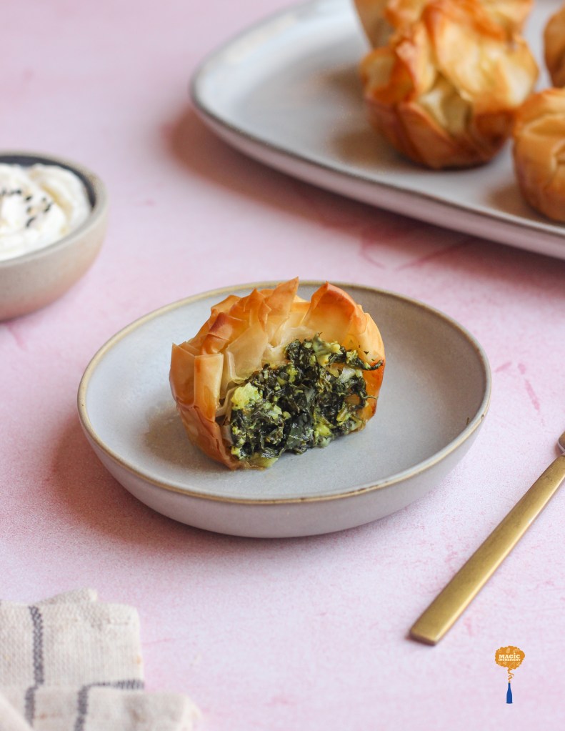 Curried spinach feta filo parcels