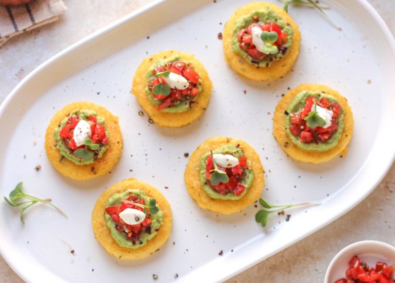 deconstructed guacamole on polenta canapes