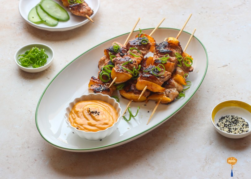 Asian mango chicken skewers