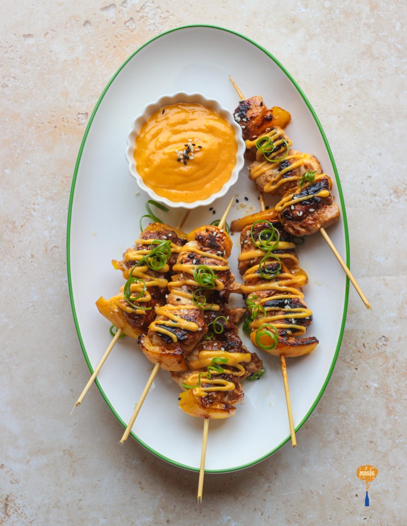 Asian mango chicken skewers