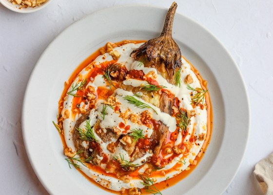 Roasted Eggplant with Whipped Labneh, Tahini & Chilli Butter