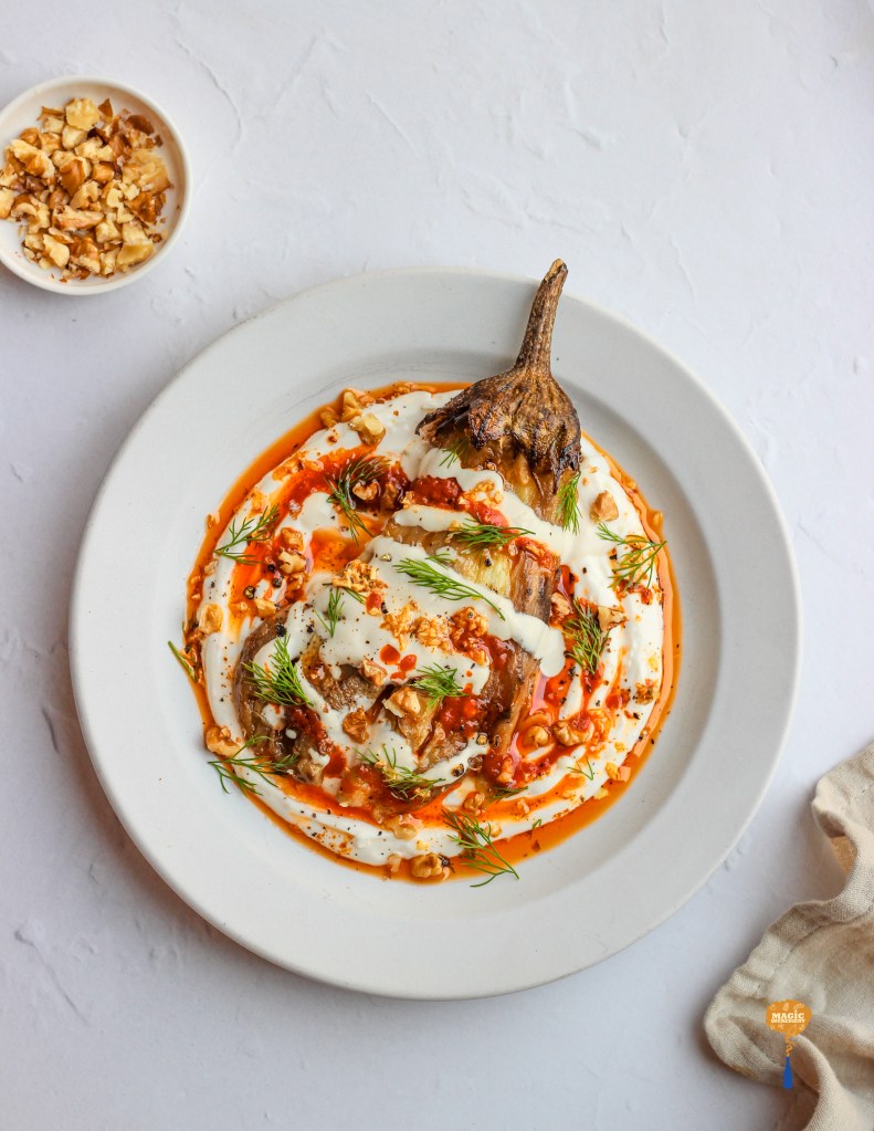 Roasted Eggplant with Whipped Labneh, Tahini & Chilli Butter