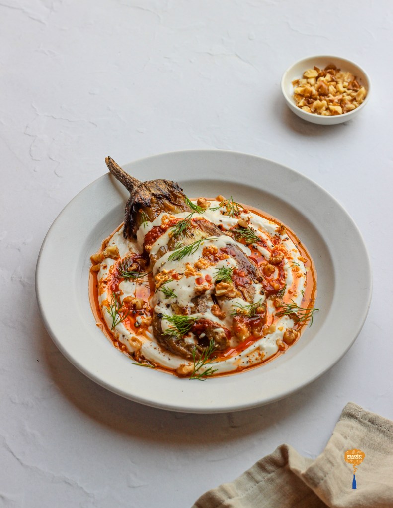 Roasted Eggplant with Whipped Labneh, Tahini & Chilli Butter
