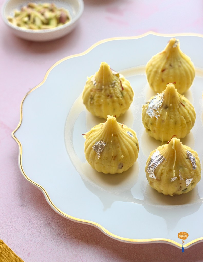 Paneer Saffron and Pistachio Sandesh Modak