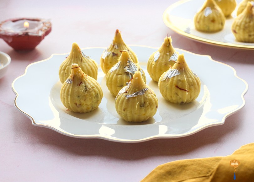 Paneer Saffron and Pistachio Sandesh Modak