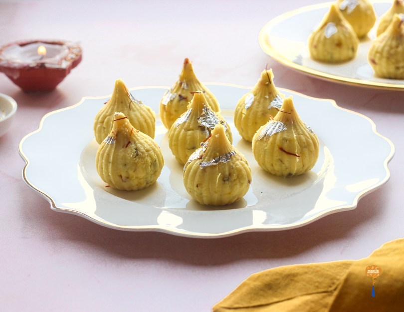 Paneer Saffron and Pistachio Sandesh Modak