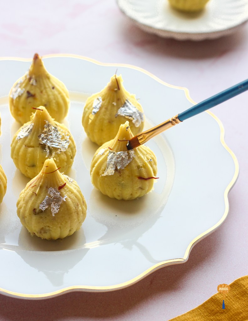 Paneer Saffron and Pistachio Sandesh Modak