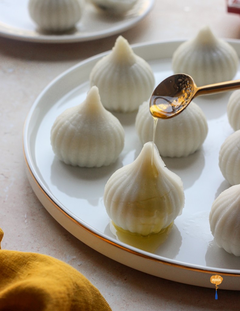 Steamed modak with sesame jaggery filling