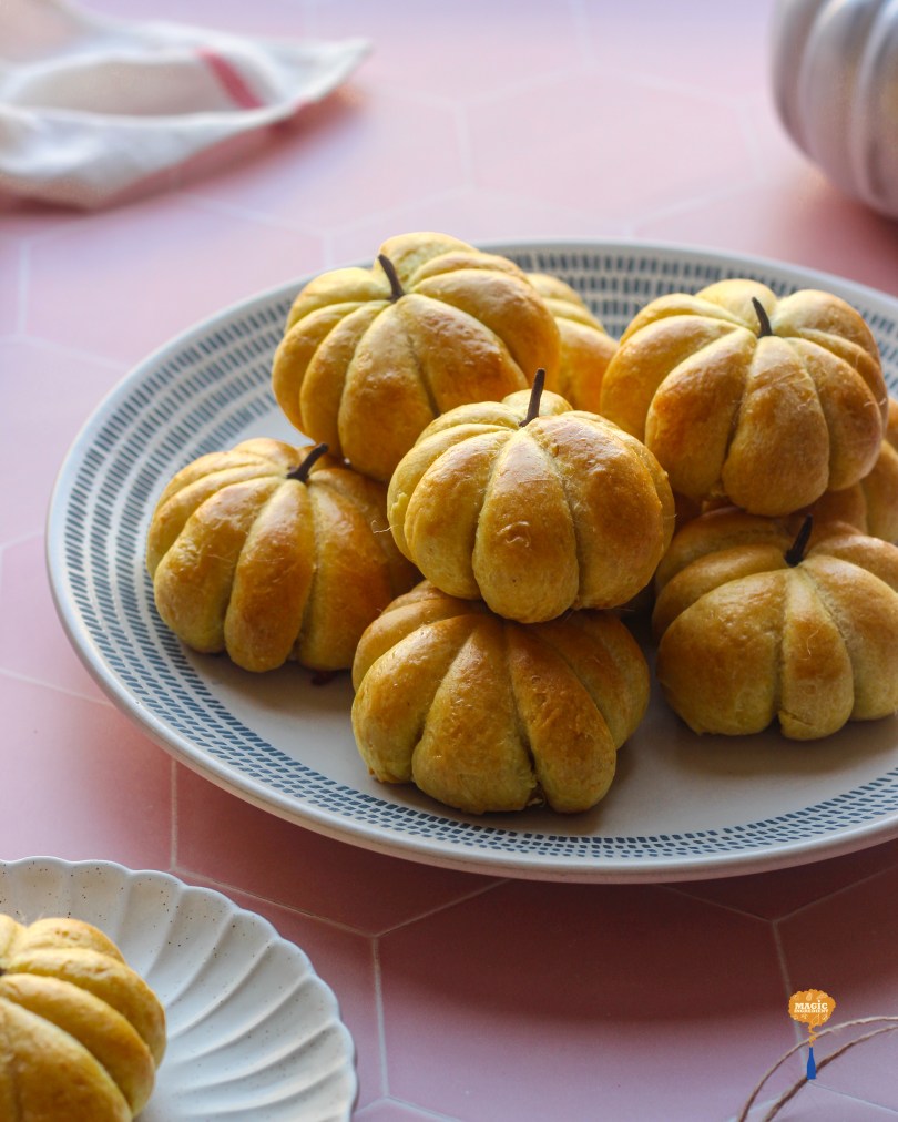 Soft Pumpkin-Shaped Bread Rolls with Turmeric