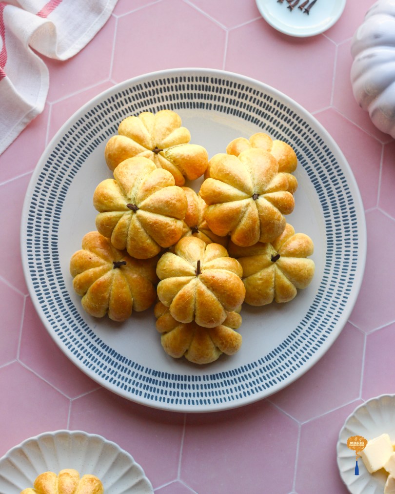 Soft Pumpkin-Shaped Bread Rolls with Turmeric