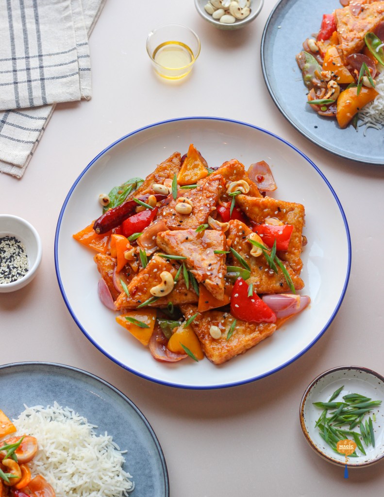 Sweet spicy tofu with bell peppers