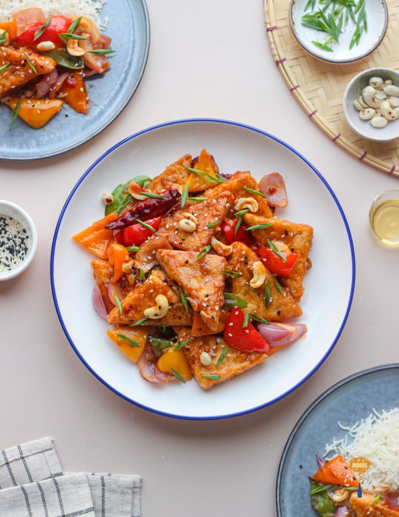 Sweet spicy tofu with bell peppers