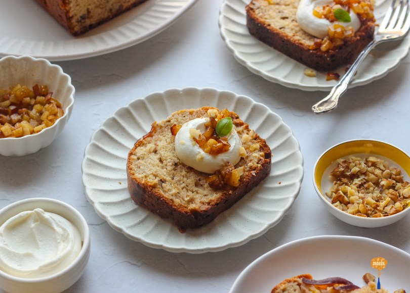 Nectarine walnut spiced loaf cake
