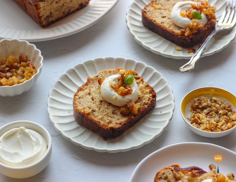 Nectarine walnut spiced loaf cake