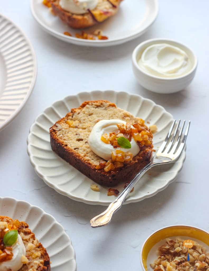 Nectarine walnut spiced loaf cake